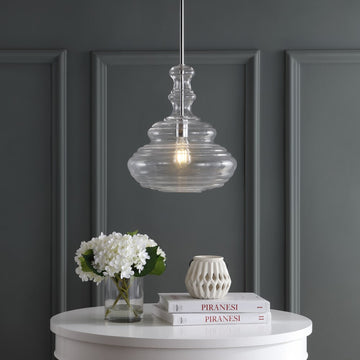 Bettina 13.37" Glass/Metal LED Pendant - JONATHAN Y